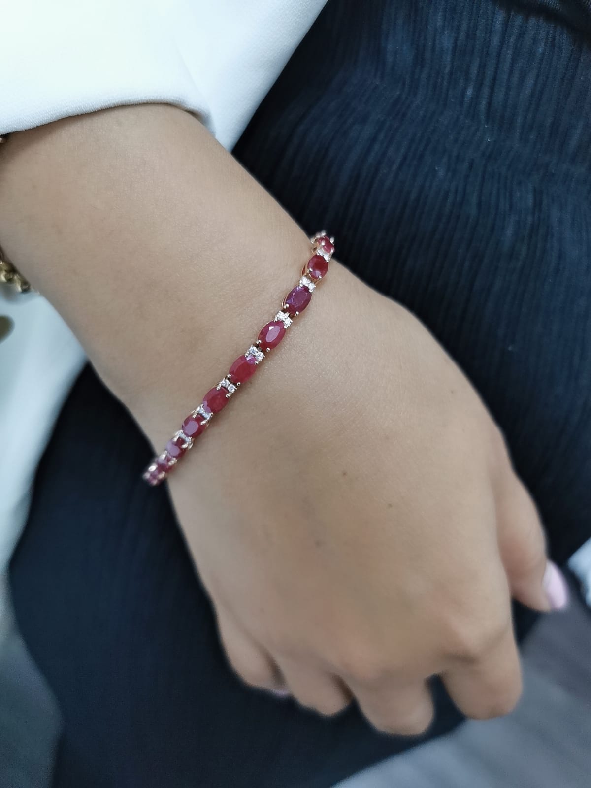 18k Rose Gold l Ruby And Diamond Tennis Bracelet l 13.94 ct Rubies