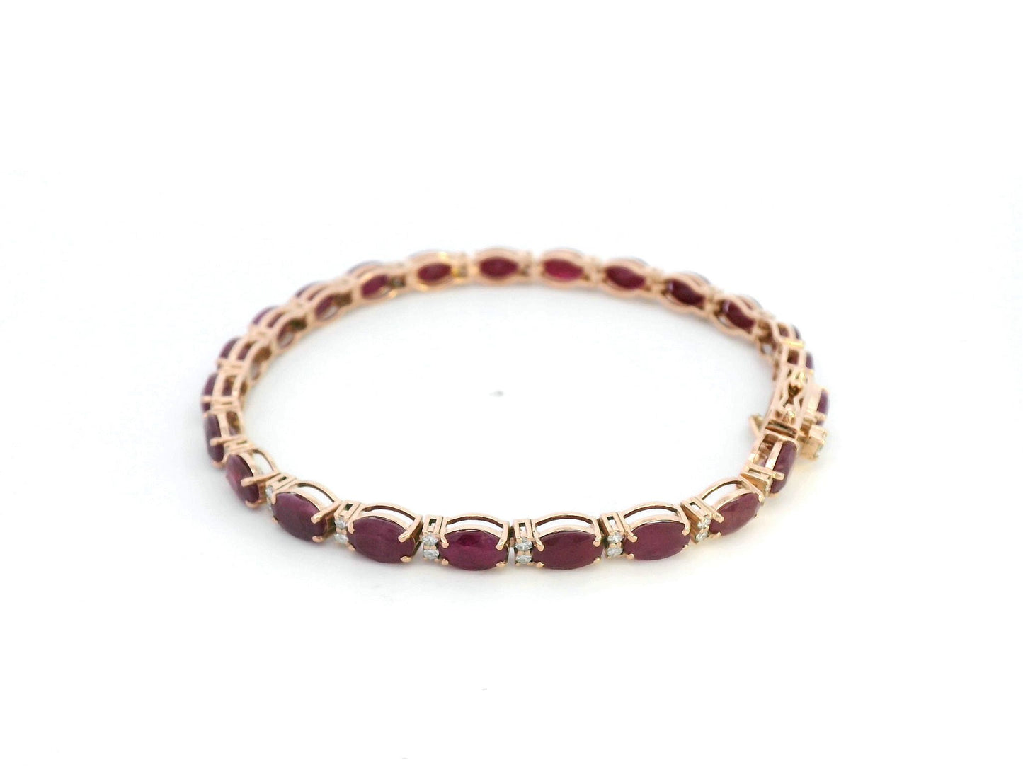 18k Rose Gold l Ruby And Diamond Tennis Bracelet l 13.94 ct Rubies