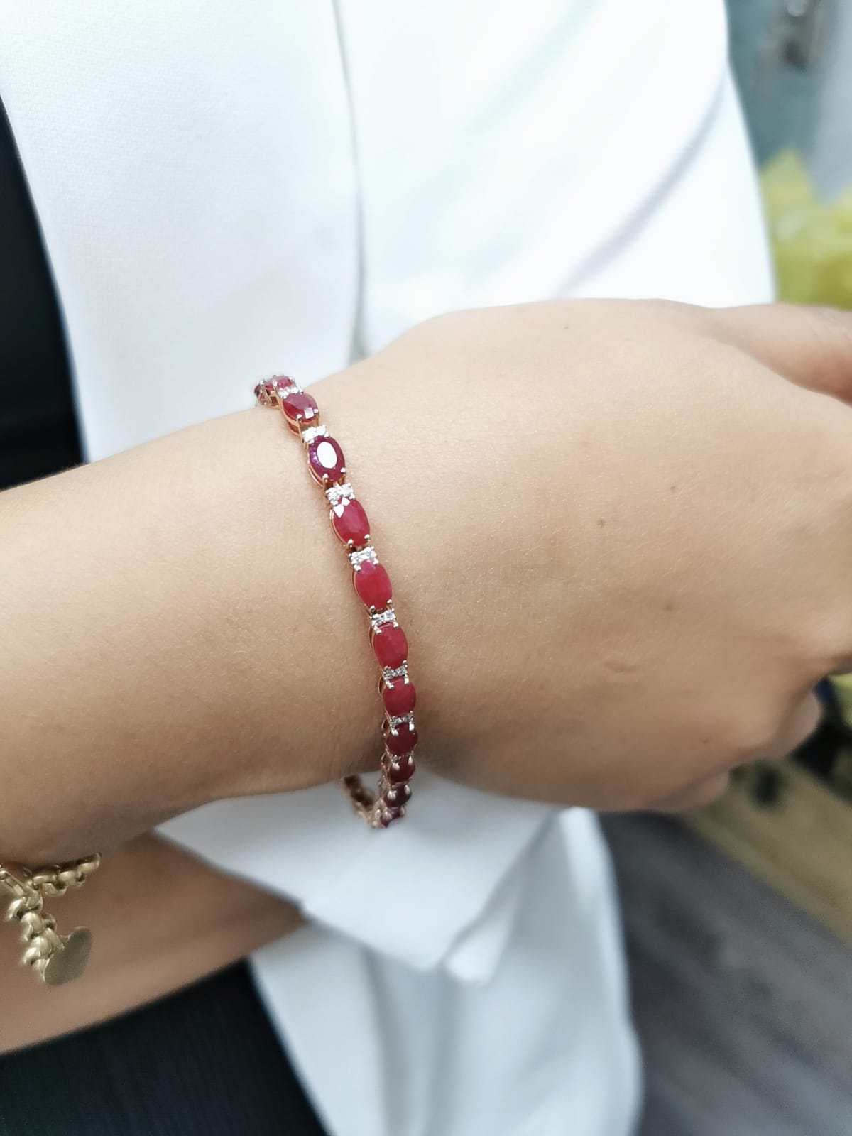 18k Rose Gold l Ruby And Diamond Tennis Bracelet l 13.94 ct Rubies
