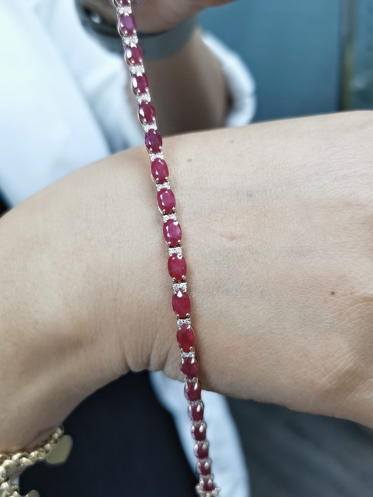 18k Rose Gold l Ruby And Diamond Tennis Bracelet l 13.94 ct Rubies