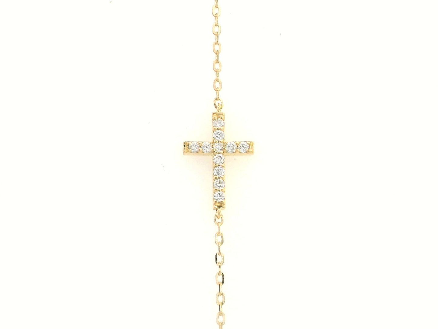 18K yellow gold bracelet with horizontal diamond cross on dainty chain – 0.14 carats