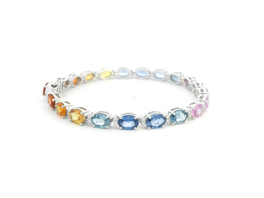 Rainbow sapphire tennis bracelet in 18K white gold