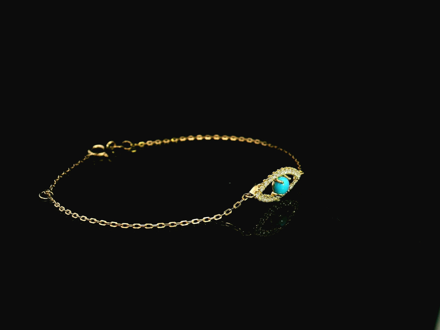Turquoise evil eye diamond bracelet in 18K yellow gold by Emirates Diamonds