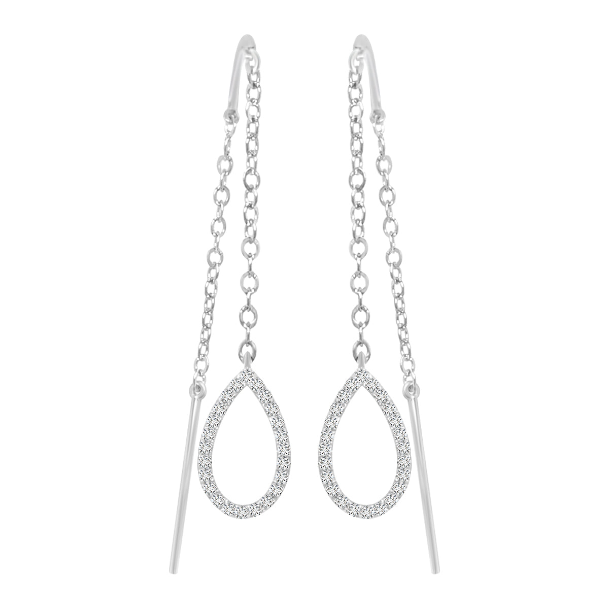 Needle And Thread Earrings With Open Drop Diamond Charms In 18k White Gold.