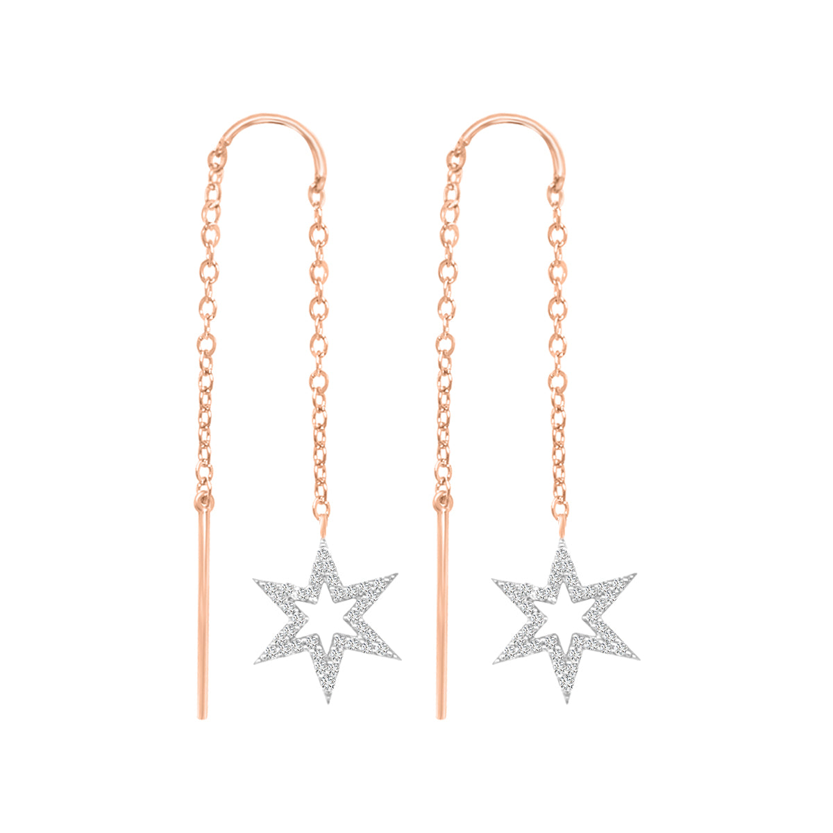 Needle And Thread Earrings With Diamond Star In 18k Rose Gold.