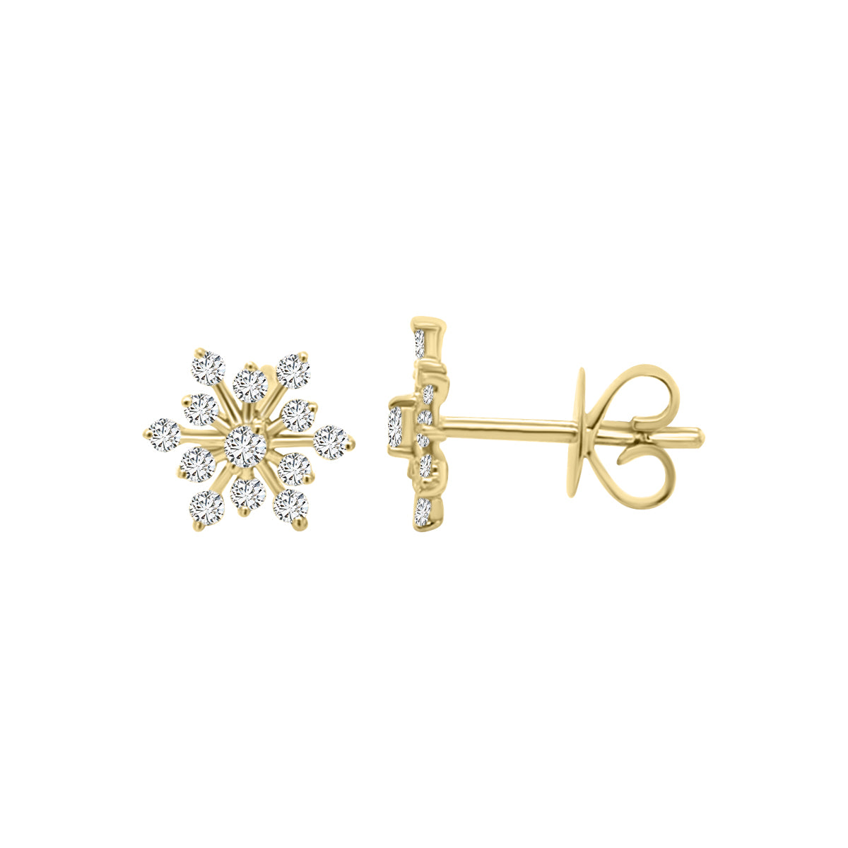 Starburst Diamond Earrings In 18k Yellow Gold.