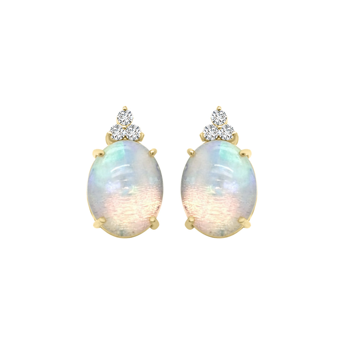 Opal And Diamond Earrings In 18k Yellow Gold.