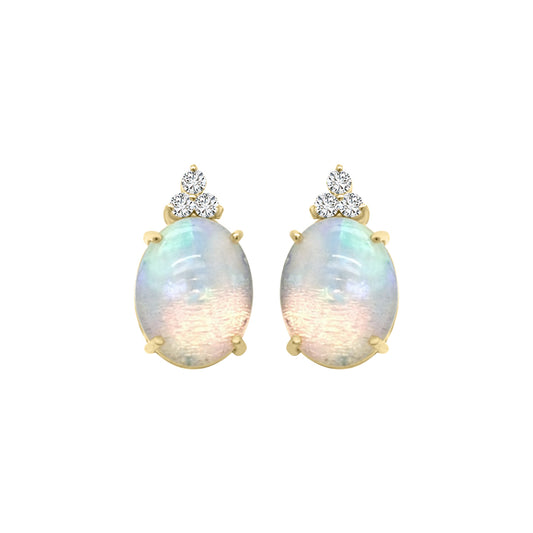 Opal And Diamond Earrings In 18k Yellow Gold.
