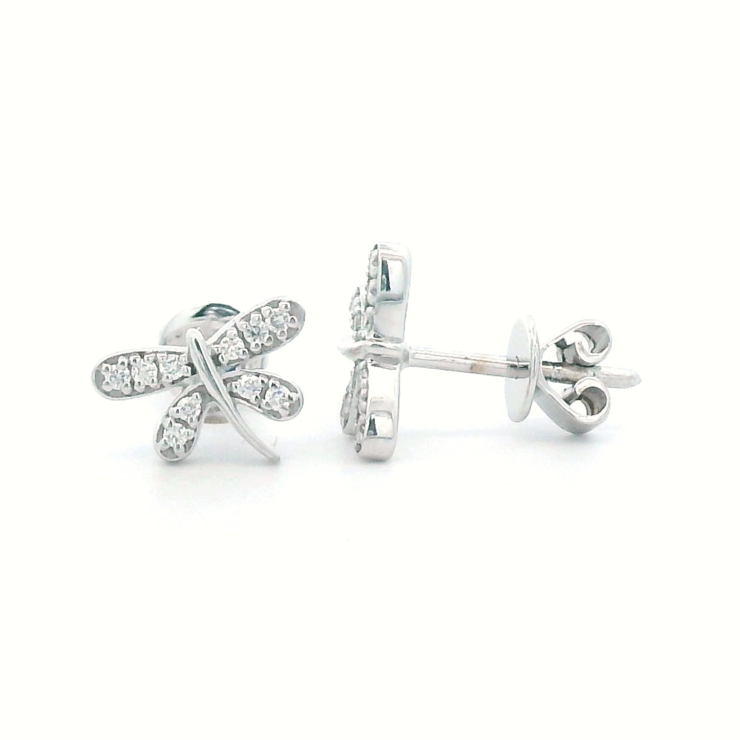 18K Gold Dragonfly Stud Earrings with 0.11 Carat Diamonds