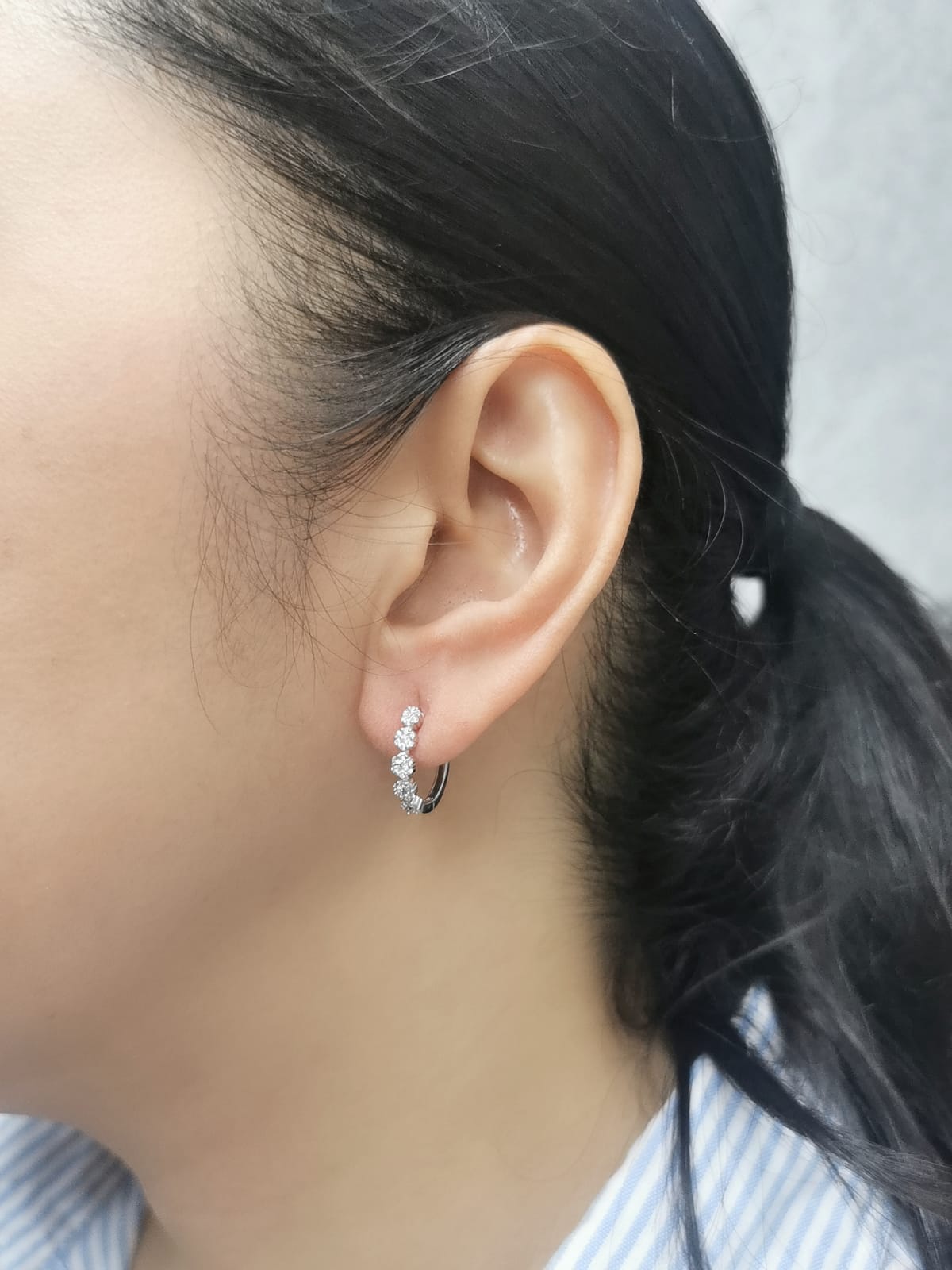 18K White Gold Diamond Floral Cluster Hoop Earrings – 0.40 Carat
