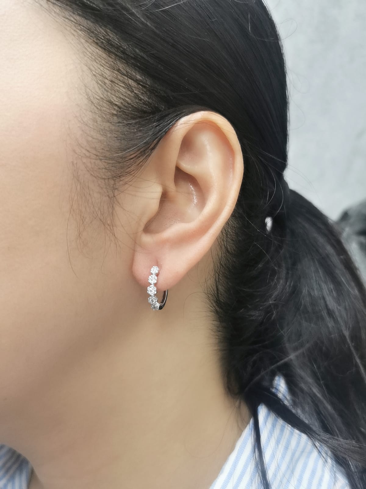 18K White Gold Diamond Floral Cluster Hoop Earrings – 0.40 Carat