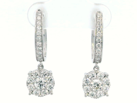 Stunning 18K White Gold Diamond Drop Hoop Earrings (1.52ct Diamonds)