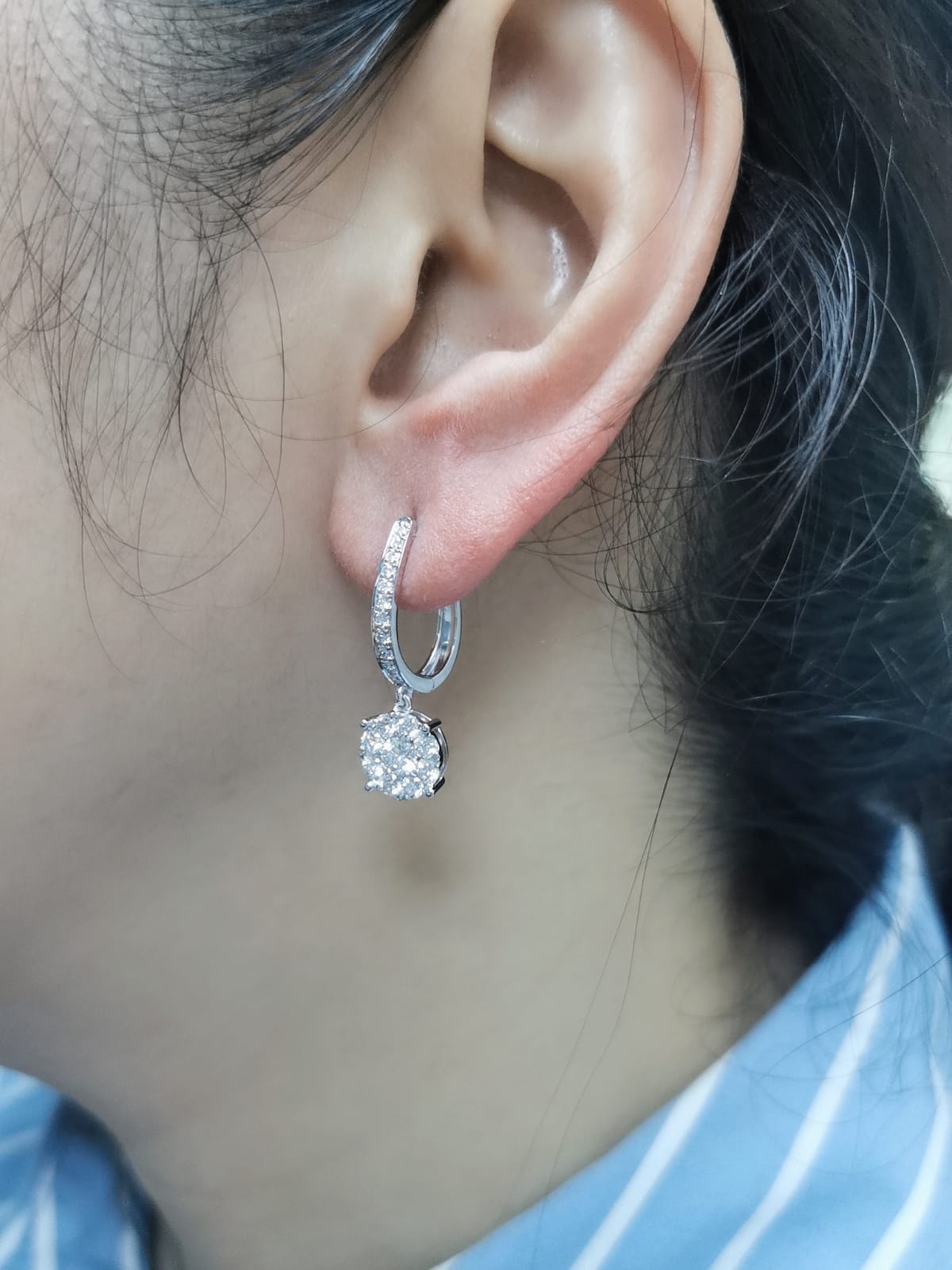 Stunning 18K White Gold Diamond Drop Hoop Earrings (1.52ct Diamonds)