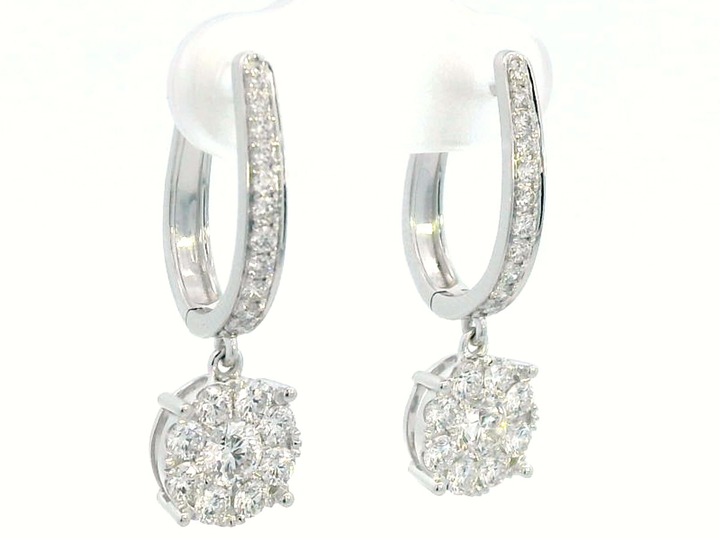Stunning 18K White Gold Diamond Drop Hoop Earrings (1.52ct Diamonds)