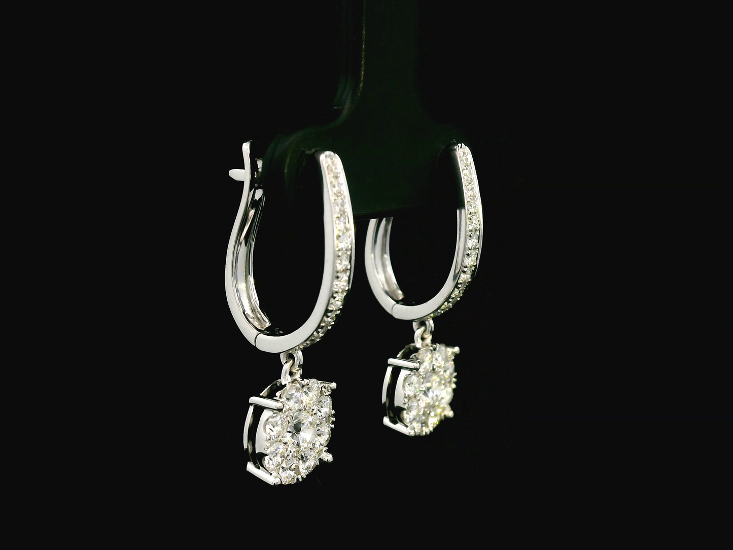 Stunning 18K White Gold Diamond Drop Hoop Earrings (1.52ct Diamonds)