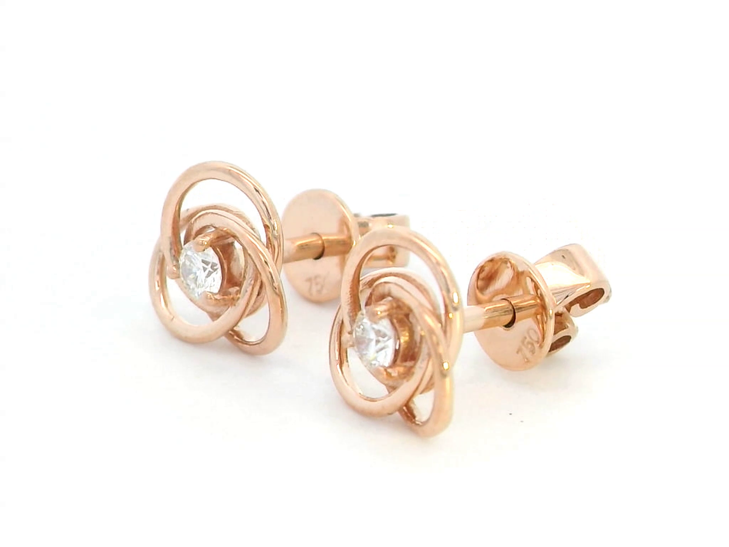 18K Rose Gold Knot Earrings with Solitaire Diamond – 0.11 Carats