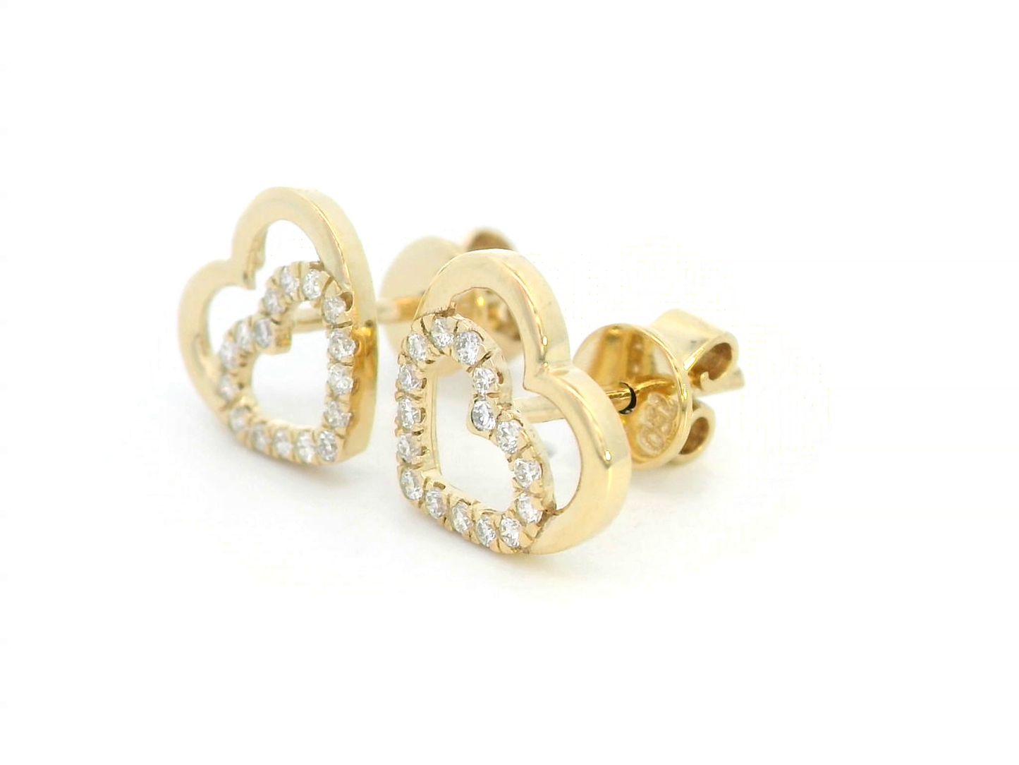 18K Yellow Gold Double Heart Earrings with 0.15 Carat Diamonds