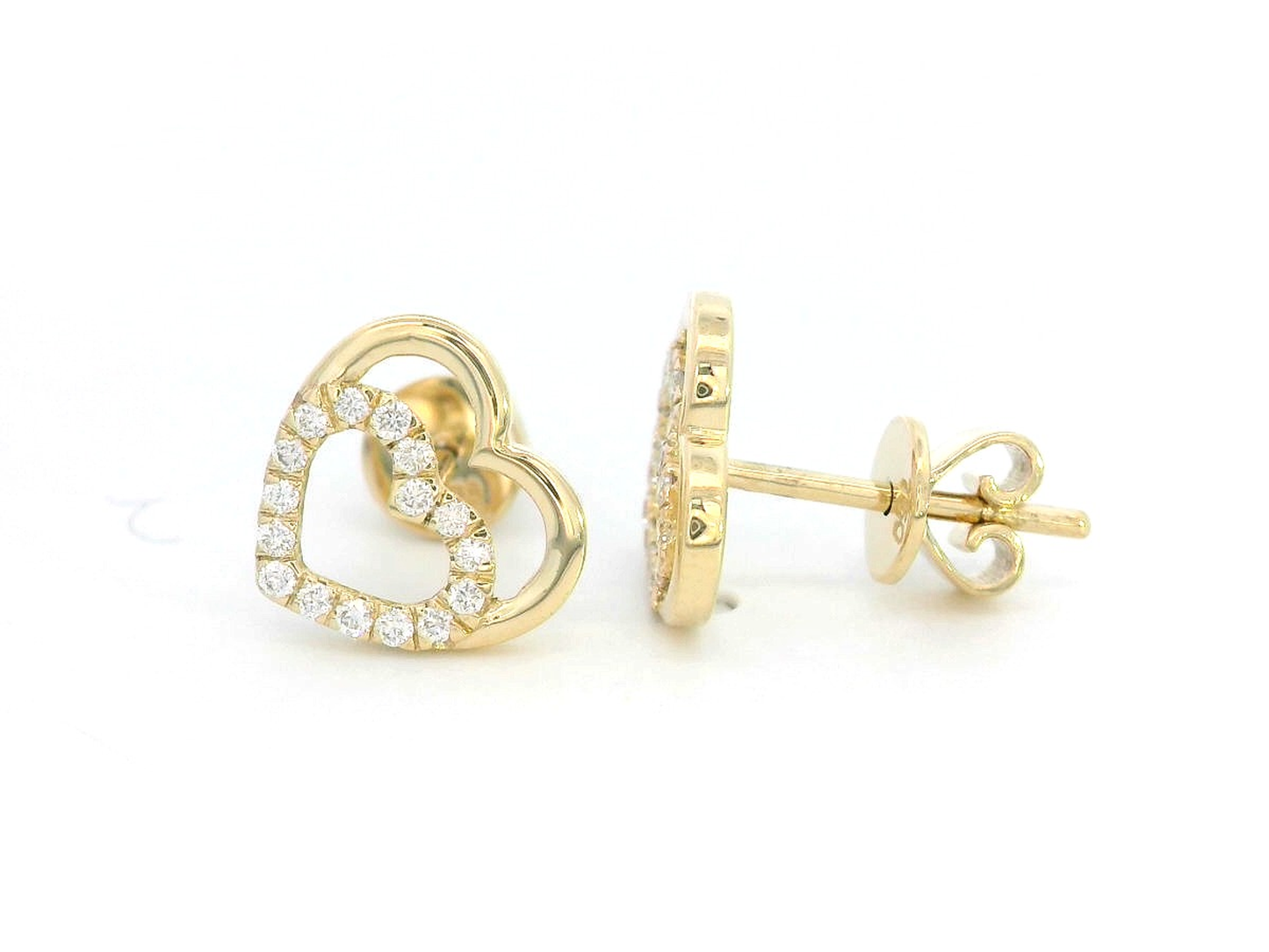 18K Yellow Gold Double Heart Earrings with 0.15 Carat Diamonds
