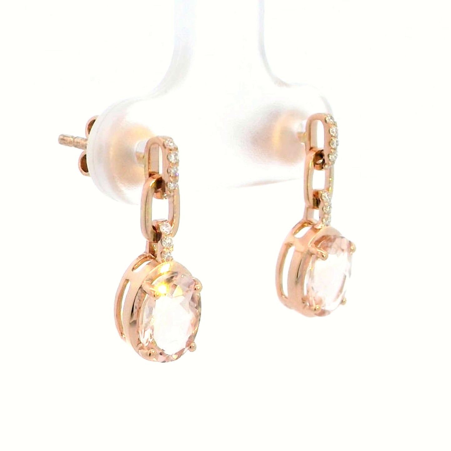 18K Rose Gold Drop Earrings With Oval Shape Morganites and Diamonds