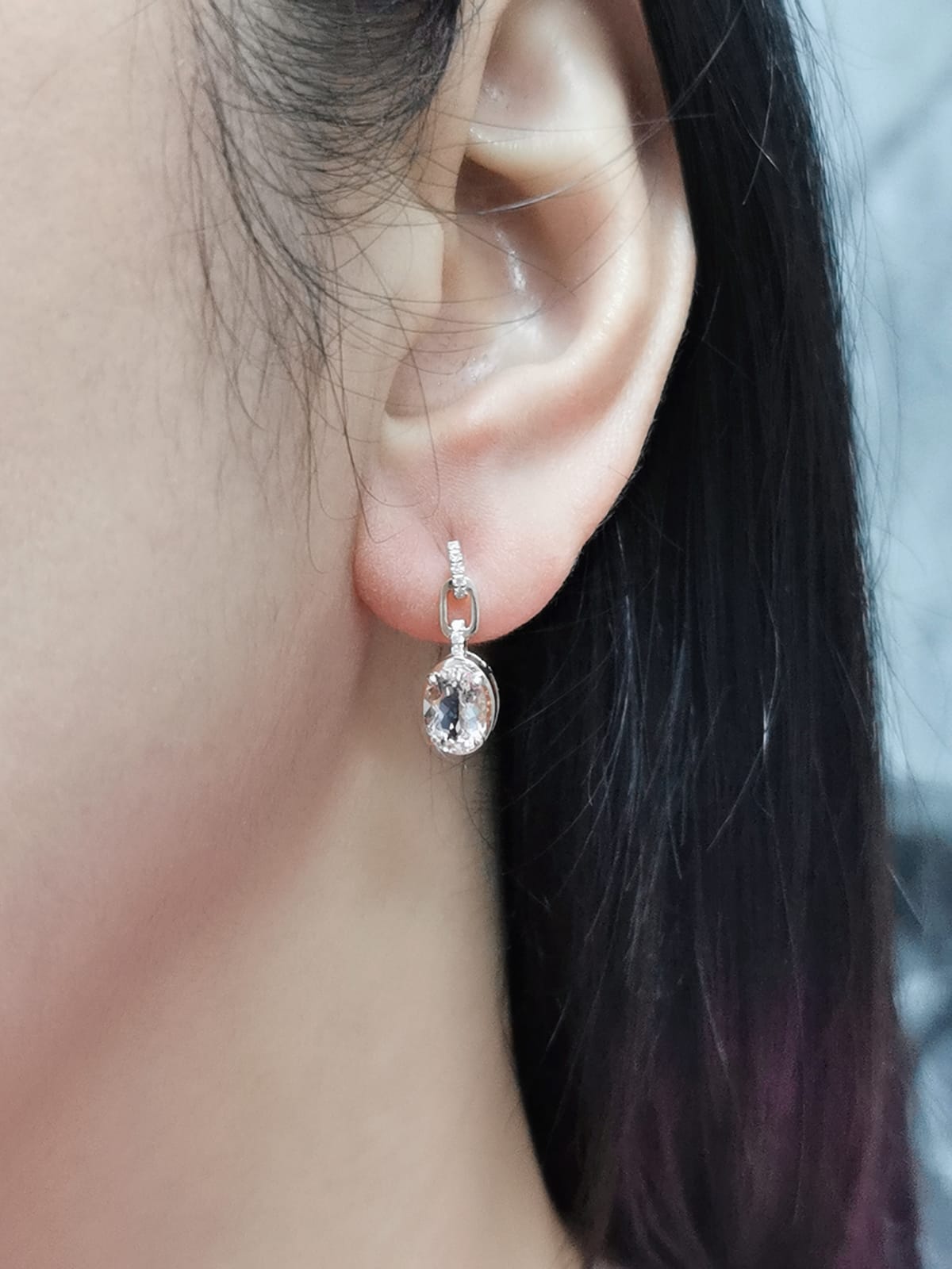 18K Rose Gold Drop Earrings With Oval Shape Morganites and Diamonds