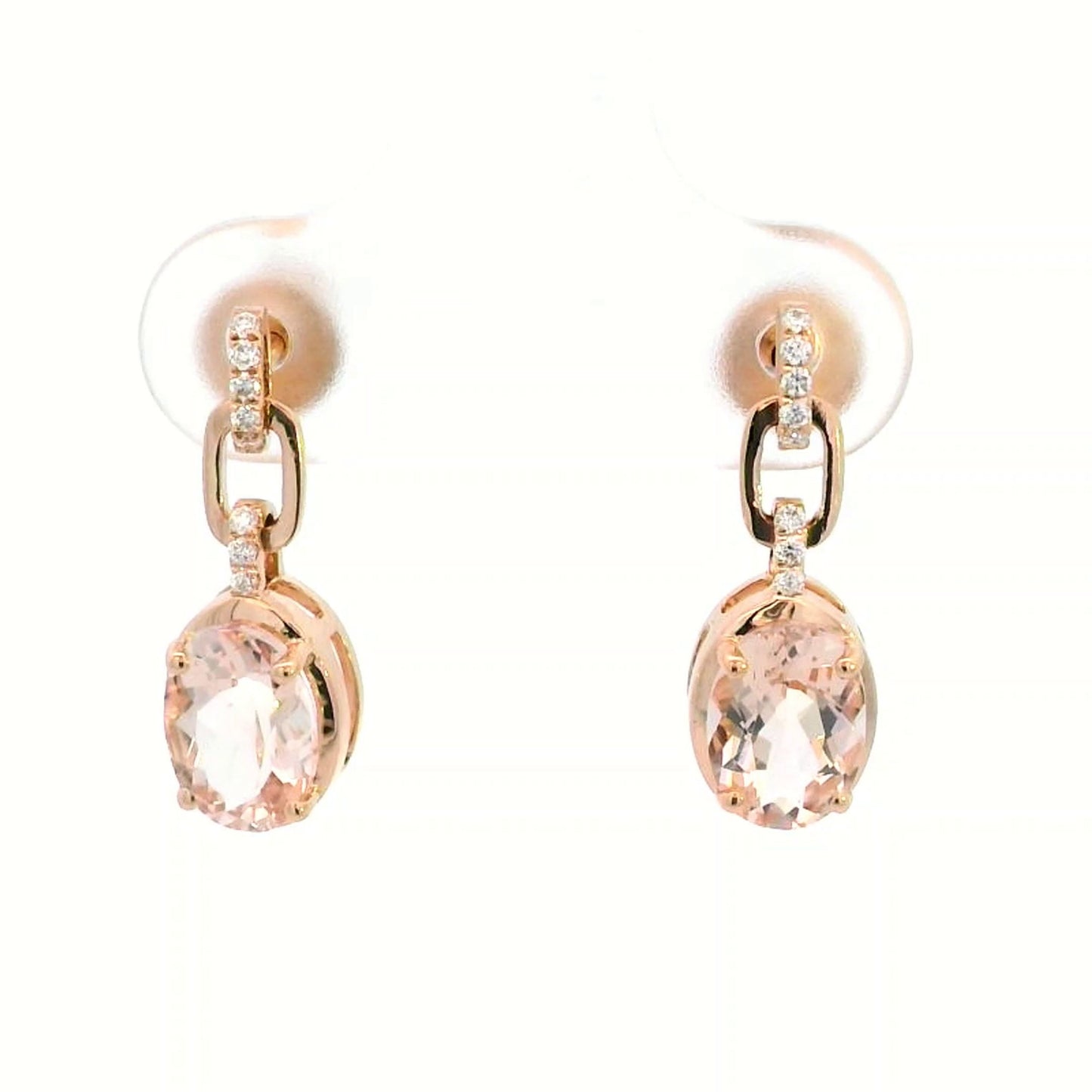 18K Rose Gold Drop Earrings With Oval Shape Morganites and Diamonds