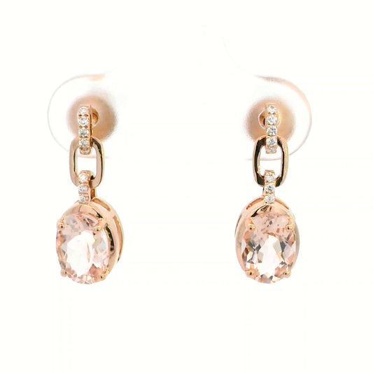 18K Rose Gold Drop Earrings With Oval Shape Morganites and Diamonds