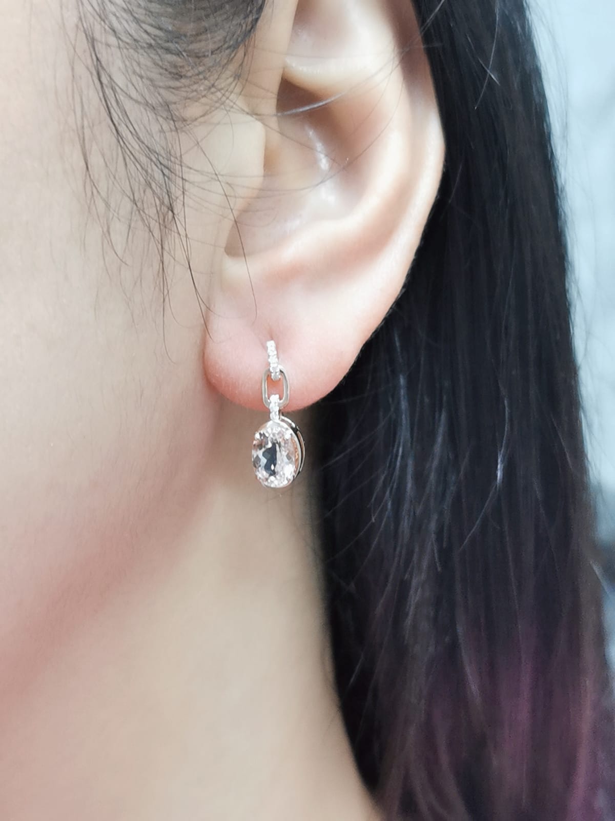 18K Rose Gold Drop Earrings With Oval Shape Morganites and Diamonds