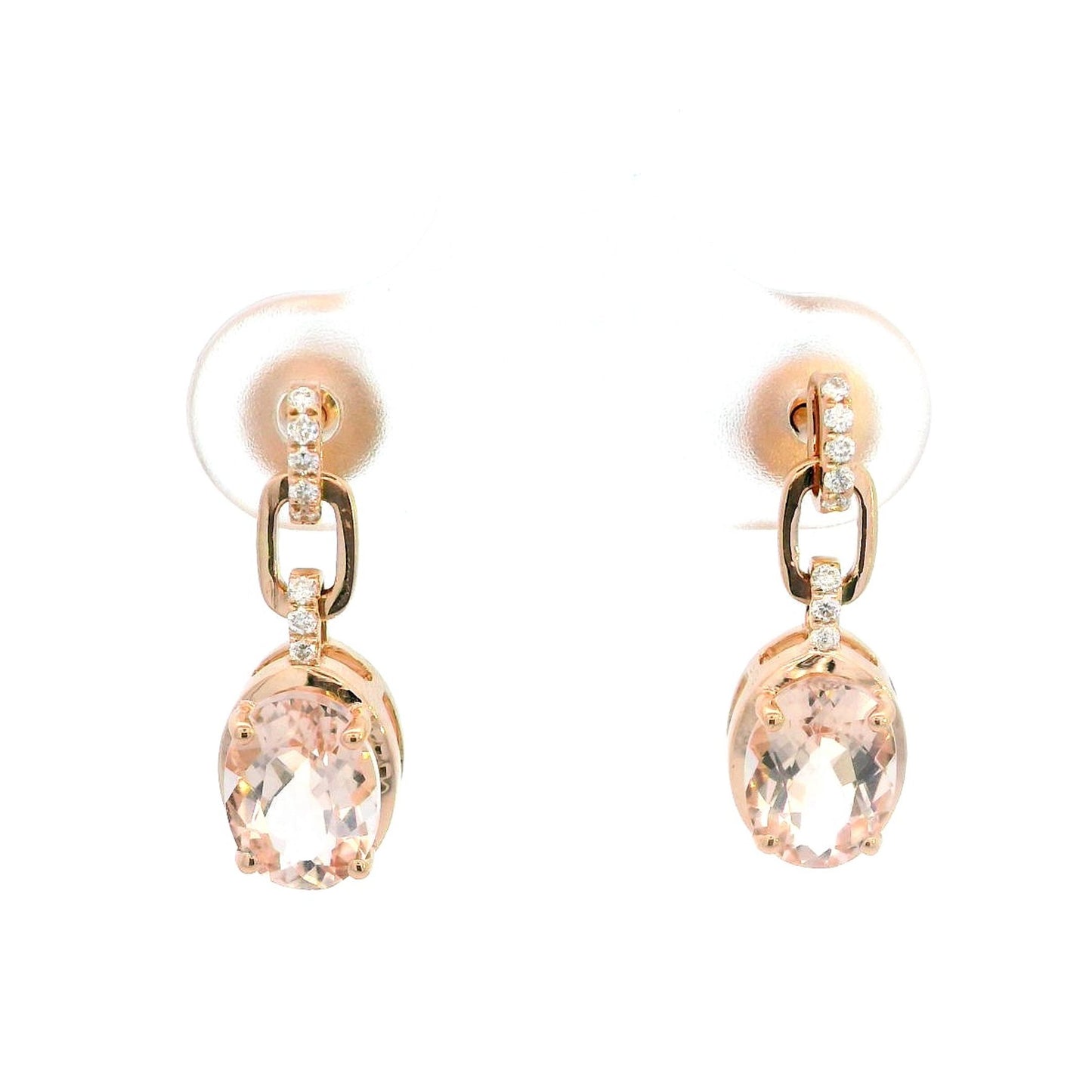 18K Rose Gold Drop Earrings With Oval Shape Morganites and Diamonds