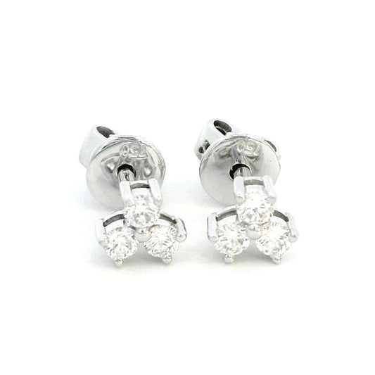 18K Gold Three Diamond Stud Earrings – 0.20 Carats of Round-Cut Diamonds