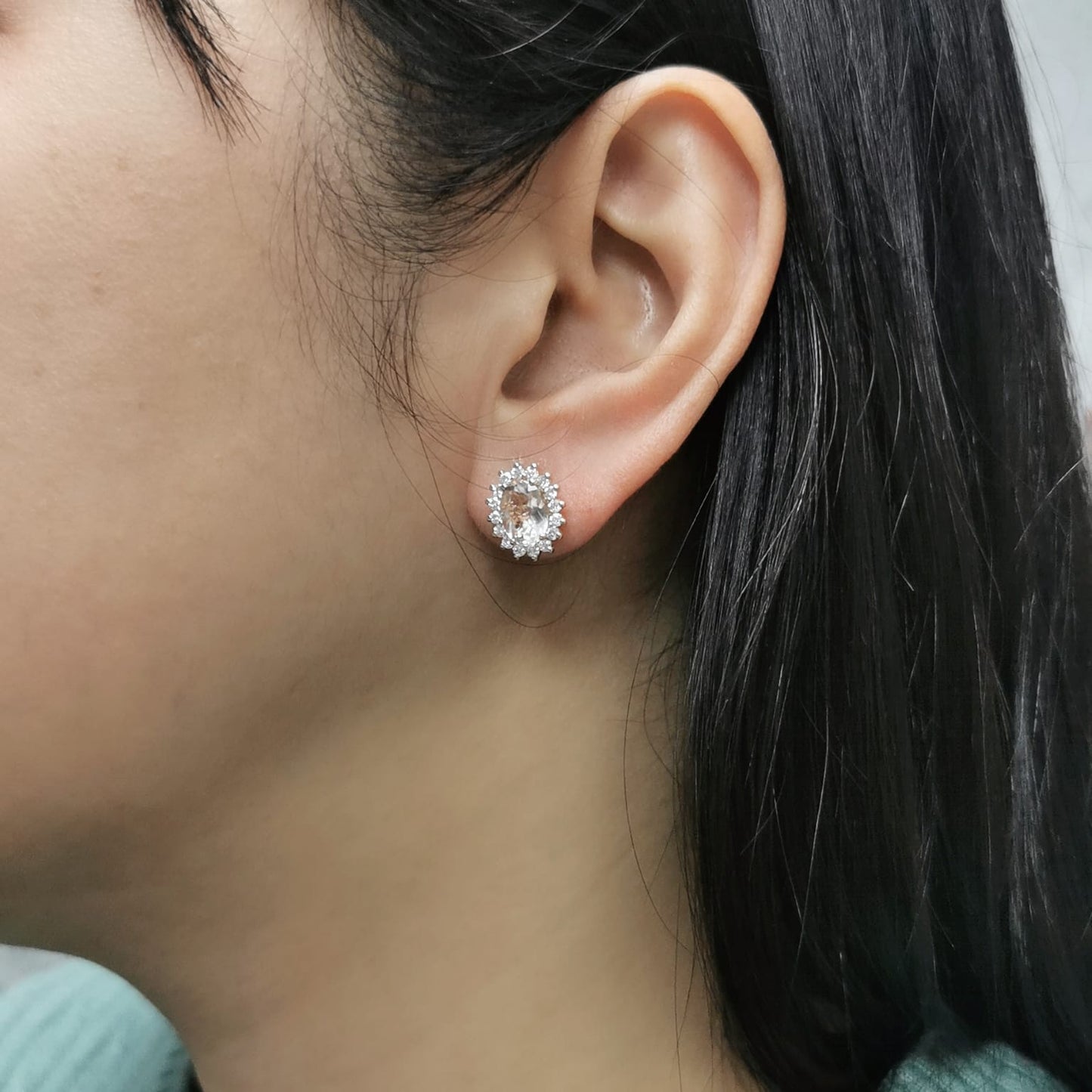 Morganite and Diamond Halo Stud Earrings, 18K Rose Gold, 2.77 Carat Morganites, Luxury Jewelry