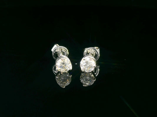 18K White Gold Diamond Stud Earrings – 0.56 CT Round Brilliant Solitaire, Three-Prong Set, Certified Diamond Jewelry