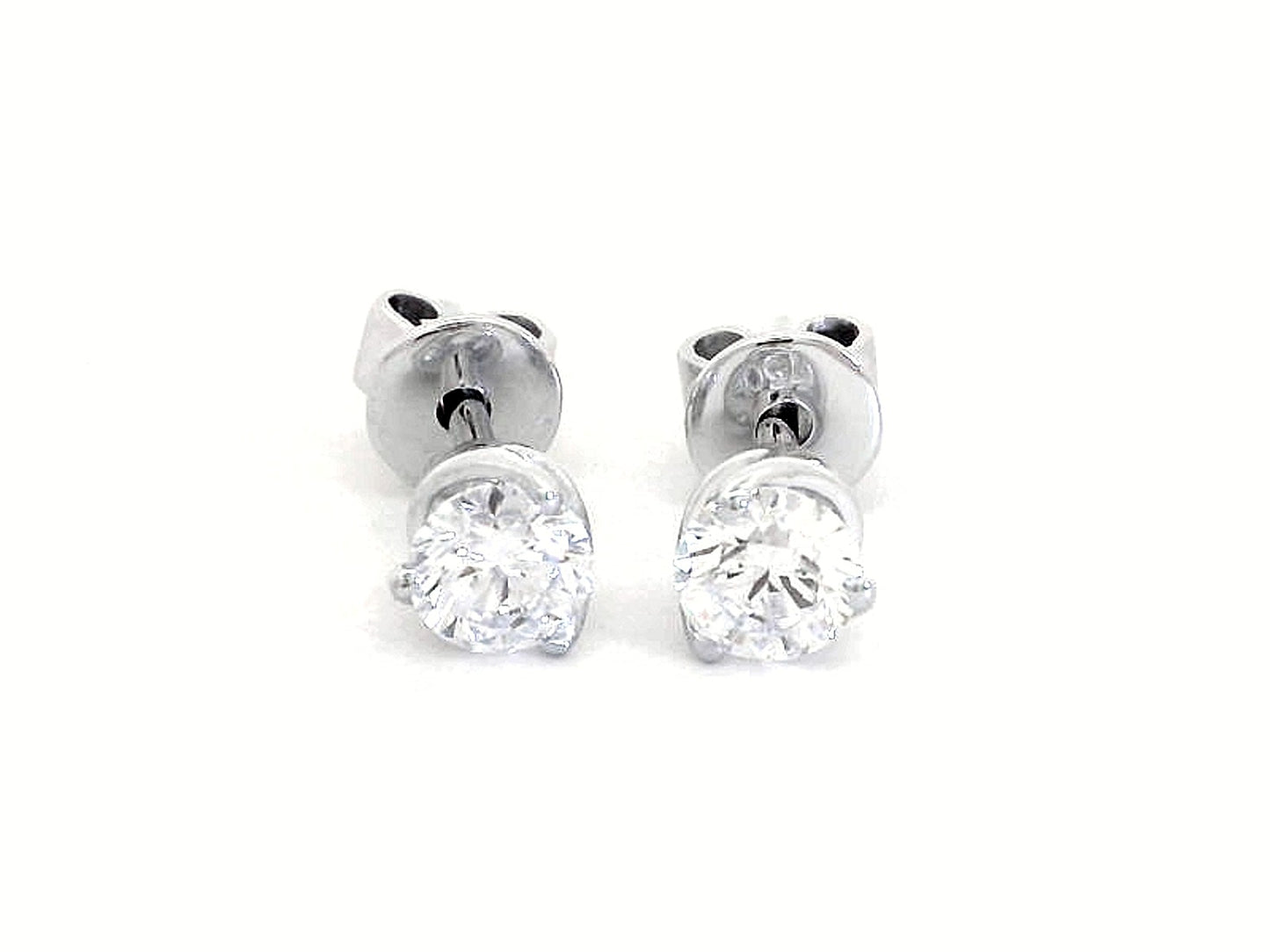 18K White Gold Diamond Stud Earrings – 0.56 CT Round Brilliant Solitaire, Three-Prong Set, Certified Diamond Jewelry