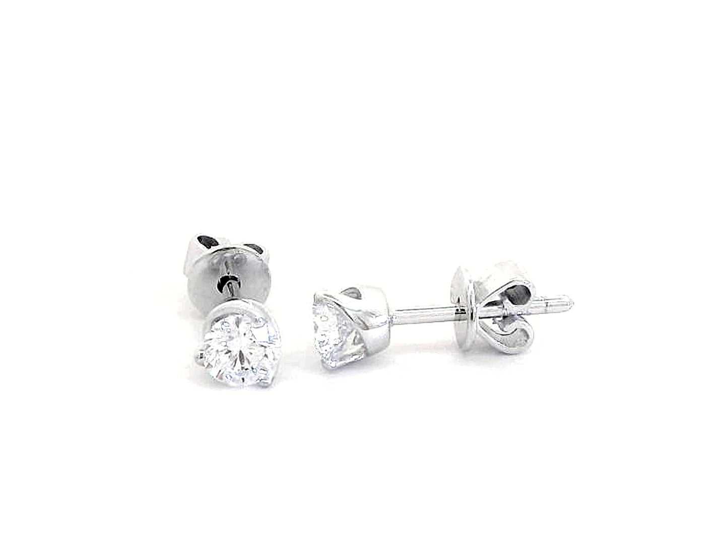 18K White Gold Diamond Stud Earrings – 0.56 CT Round Brilliant Solitaire, Three-Prong Set, Certified Diamond Jewelry