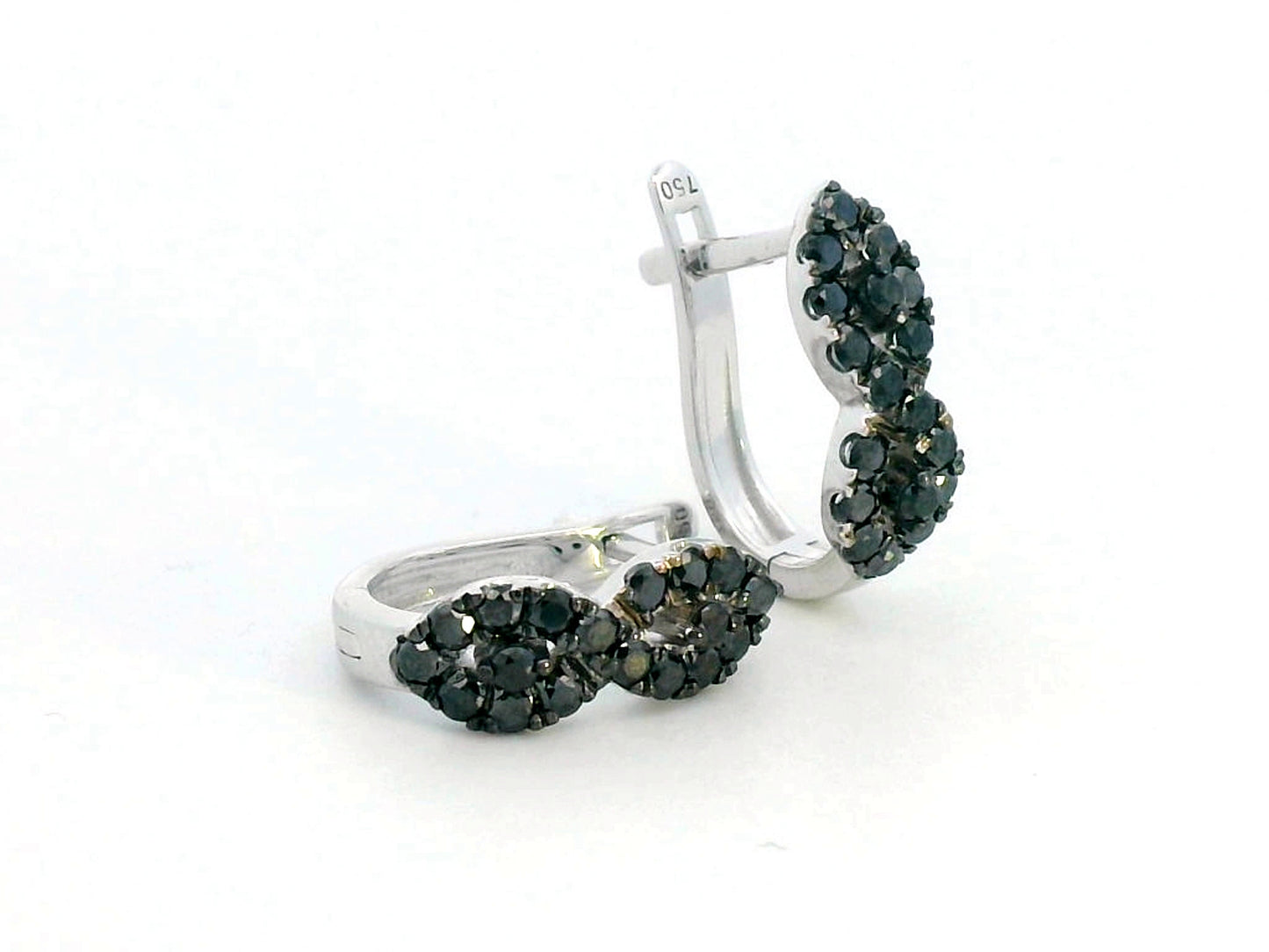 18K White Gold Black Diamond Hoop Earrings – 0.15 CT Natural Black Diamonds, Elegant Huggie Earrings for Women"