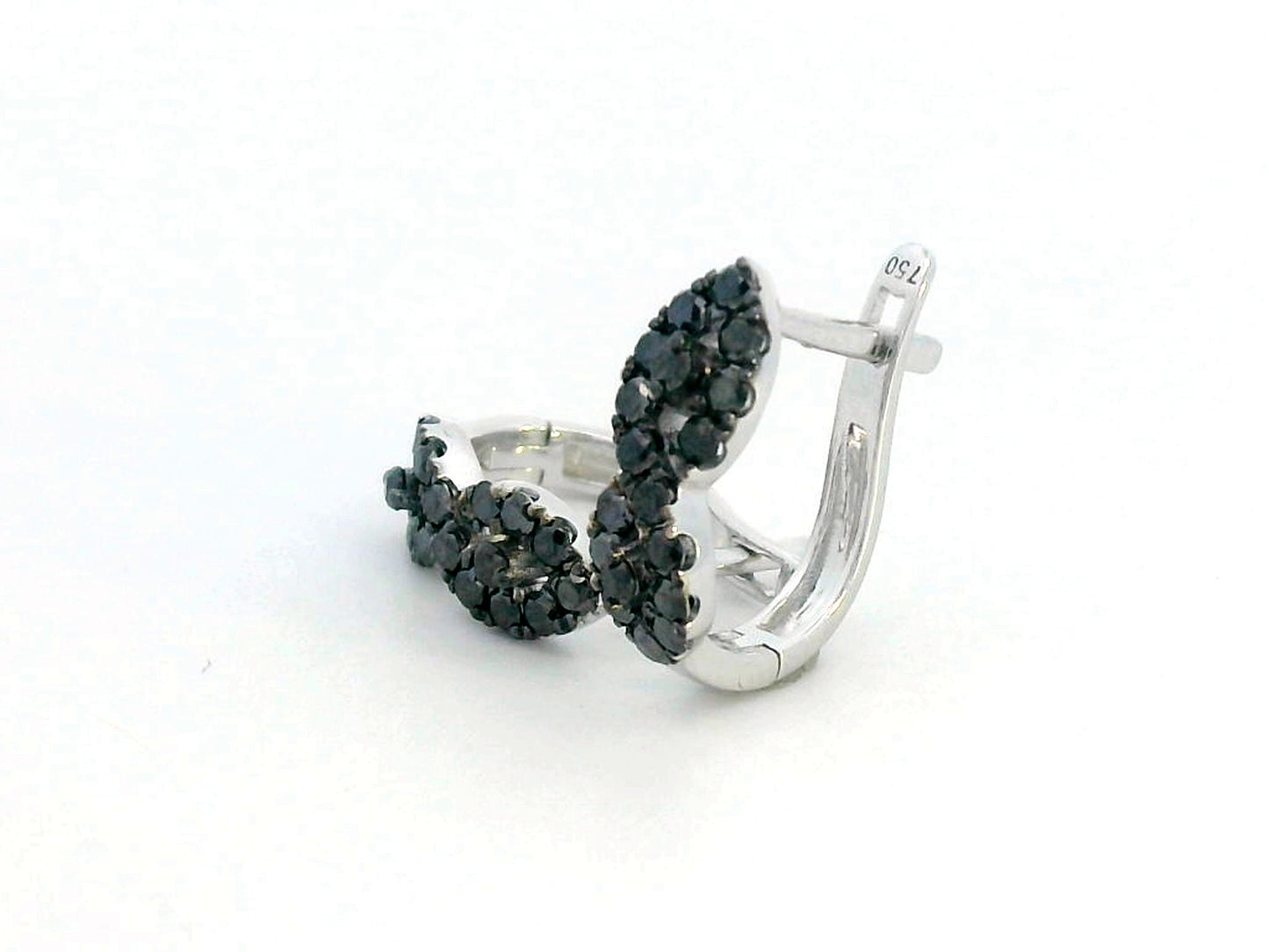 18K White Gold Black Diamond Hoop Earrings – 0.15 CT Natural Black Diamonds, Elegant Huggie Earrings for Women