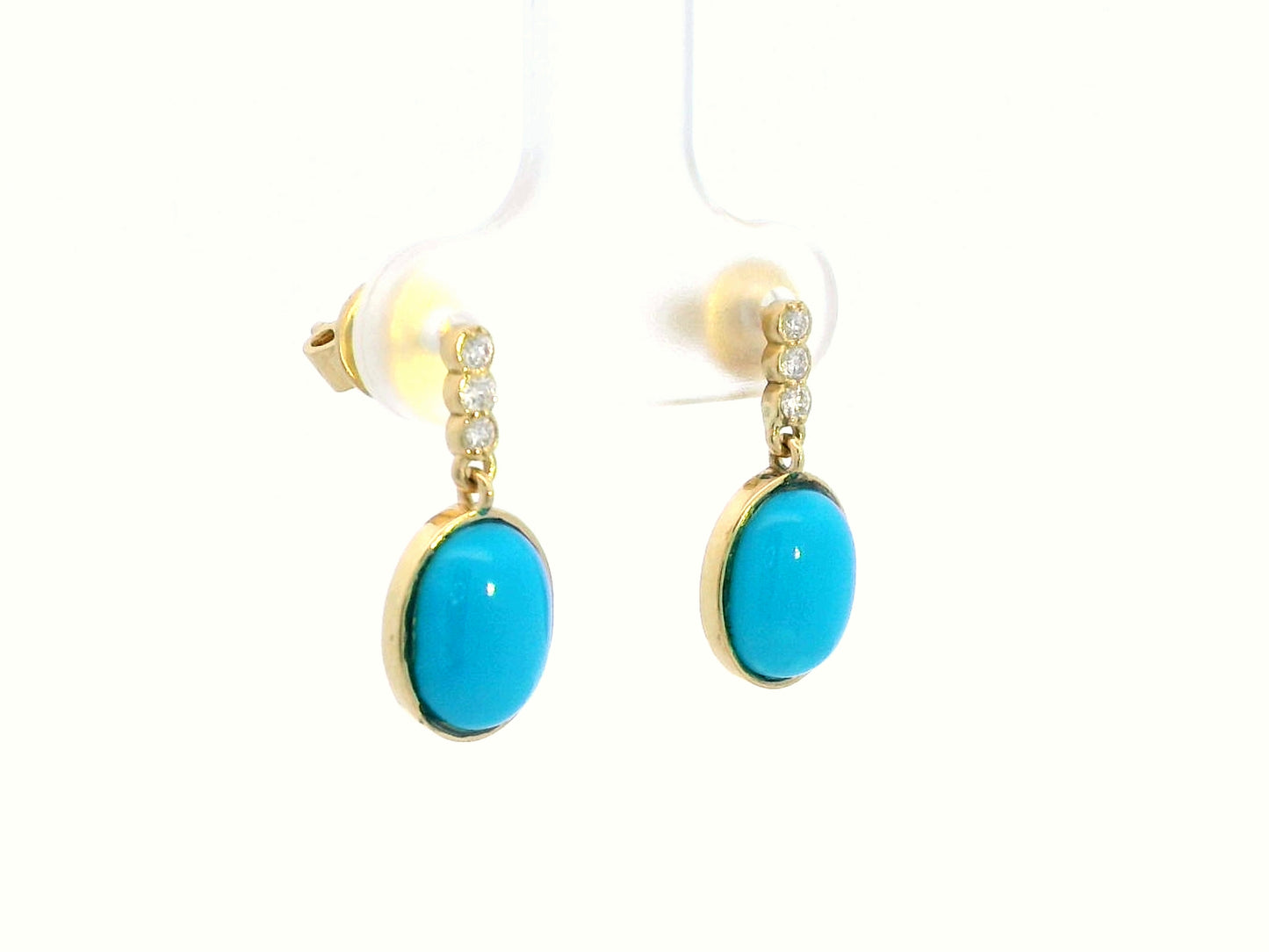 18K Gold Turquoise and Diamond Drop Earrings – Natural 3.55 Carat Turquoise with 0.11 CT Diamonds, Elegant Dangle Earrings