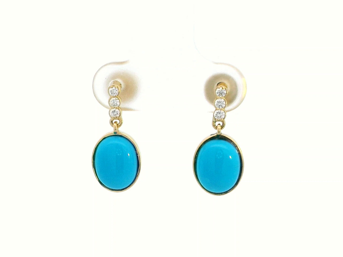 18K Gold Turquoise and Diamond Drop Earrings – Natural 3.55 Carat Turquoise with 0.11 CT Diamonds, Elegant Dangle Earrings