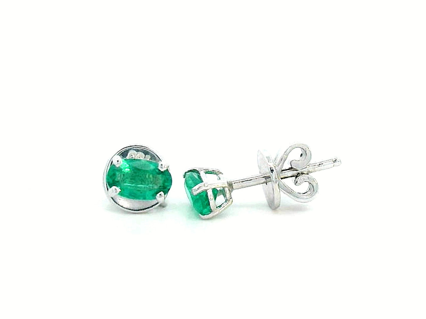 18K gold oval emerald earrings featuring 0.43 carats of natural green emeralds – dainty and minimalist birthstone jewelry, perfect for stacking