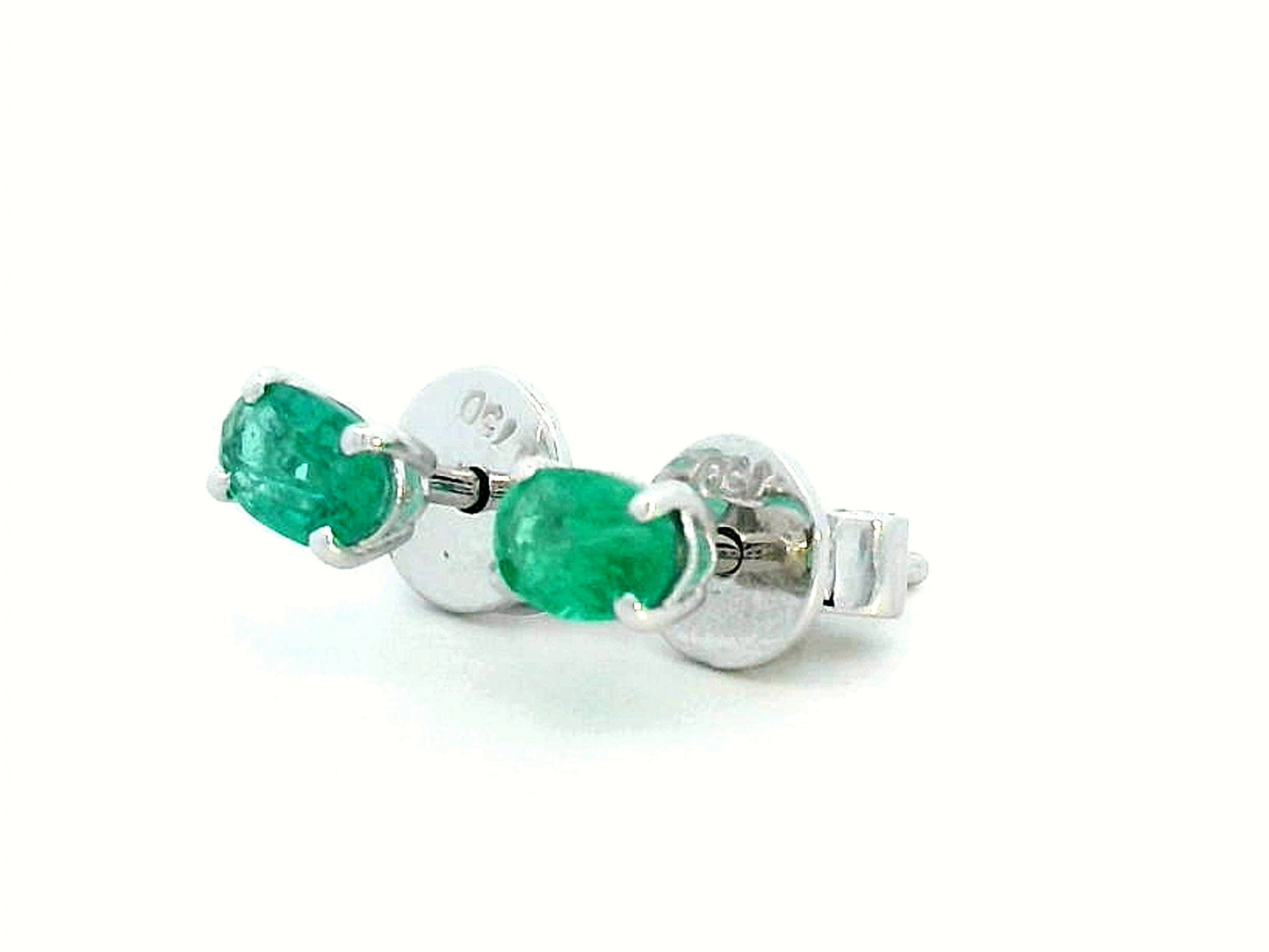 18K gold oval emerald earrings featuring 0.43 carats of natural green emeralds – dainty and minimalist birthstone jewelry, perfect for stacking