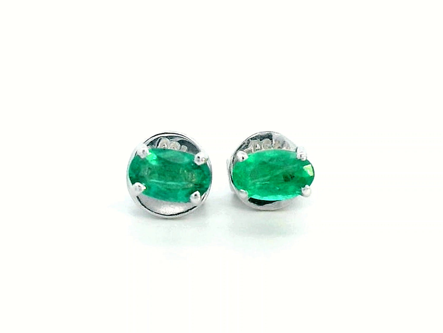 18K gold oval emerald earrings featuring 0.43 carats of natural green emeralds – dainty and minimalist birthstone jewelry, perfect for stacking