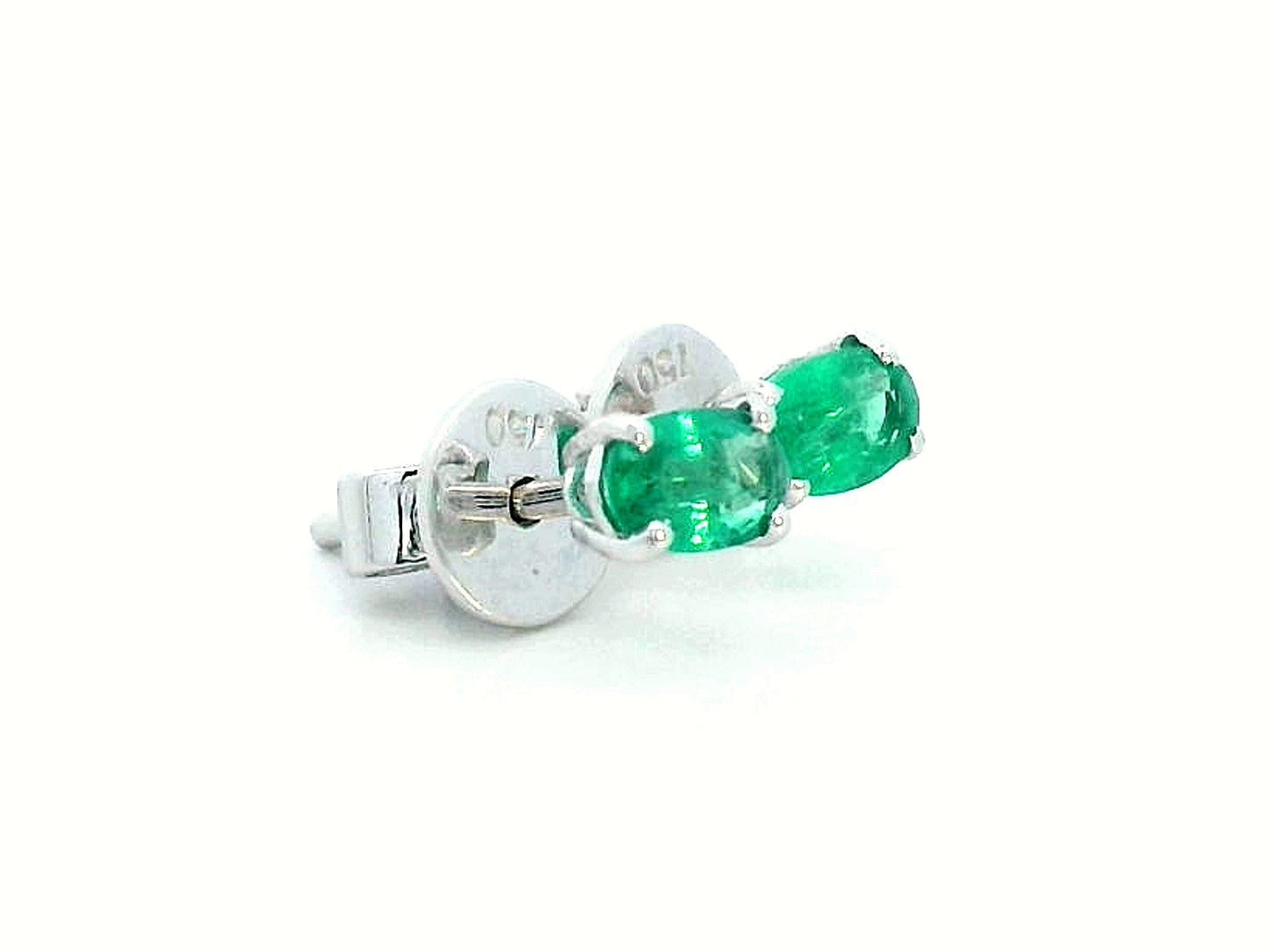 18K gold oval emerald earrings featuring 0.43 carats of natural green emeralds – dainty and minimalist birthstone jewelry, perfect for stacking