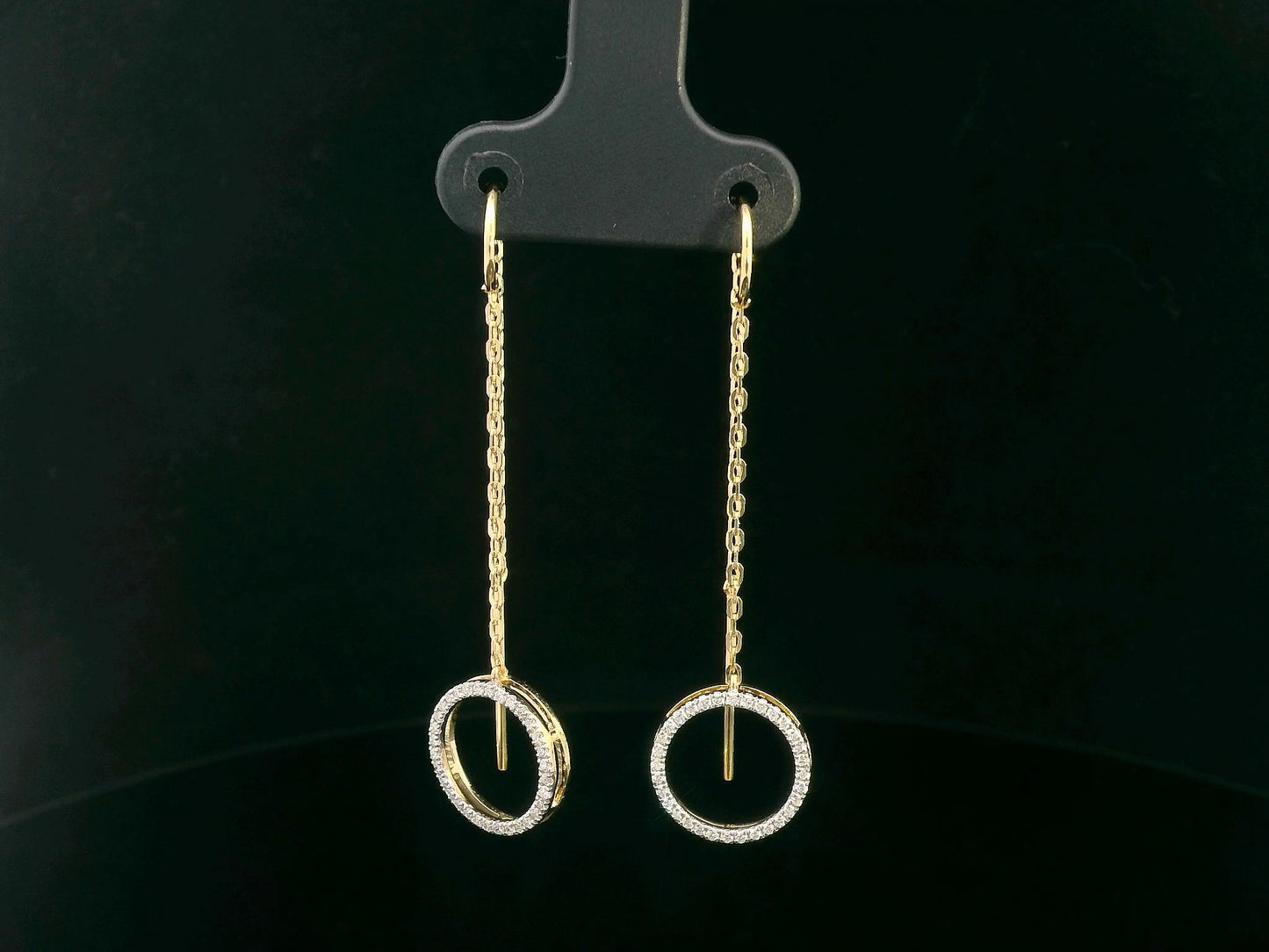 18K gold diamond threader earrings with a 0.22ct round diamond open circle drop, featuring a delicate and modern design.