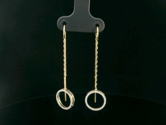 18K gold diamond threader earrings with a 0.22ct round diamond open circle drop, featuring a delicate and modern design.