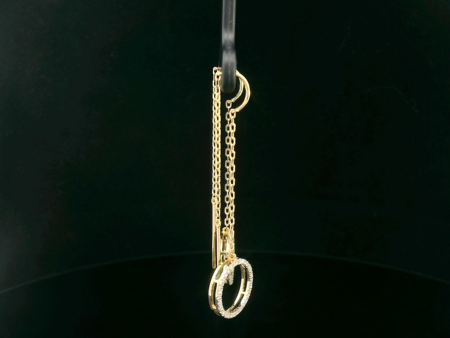 18K gold diamond threader earrings with a 0.22ct round diamond open circle drop, featuring a delicate and modern design.
