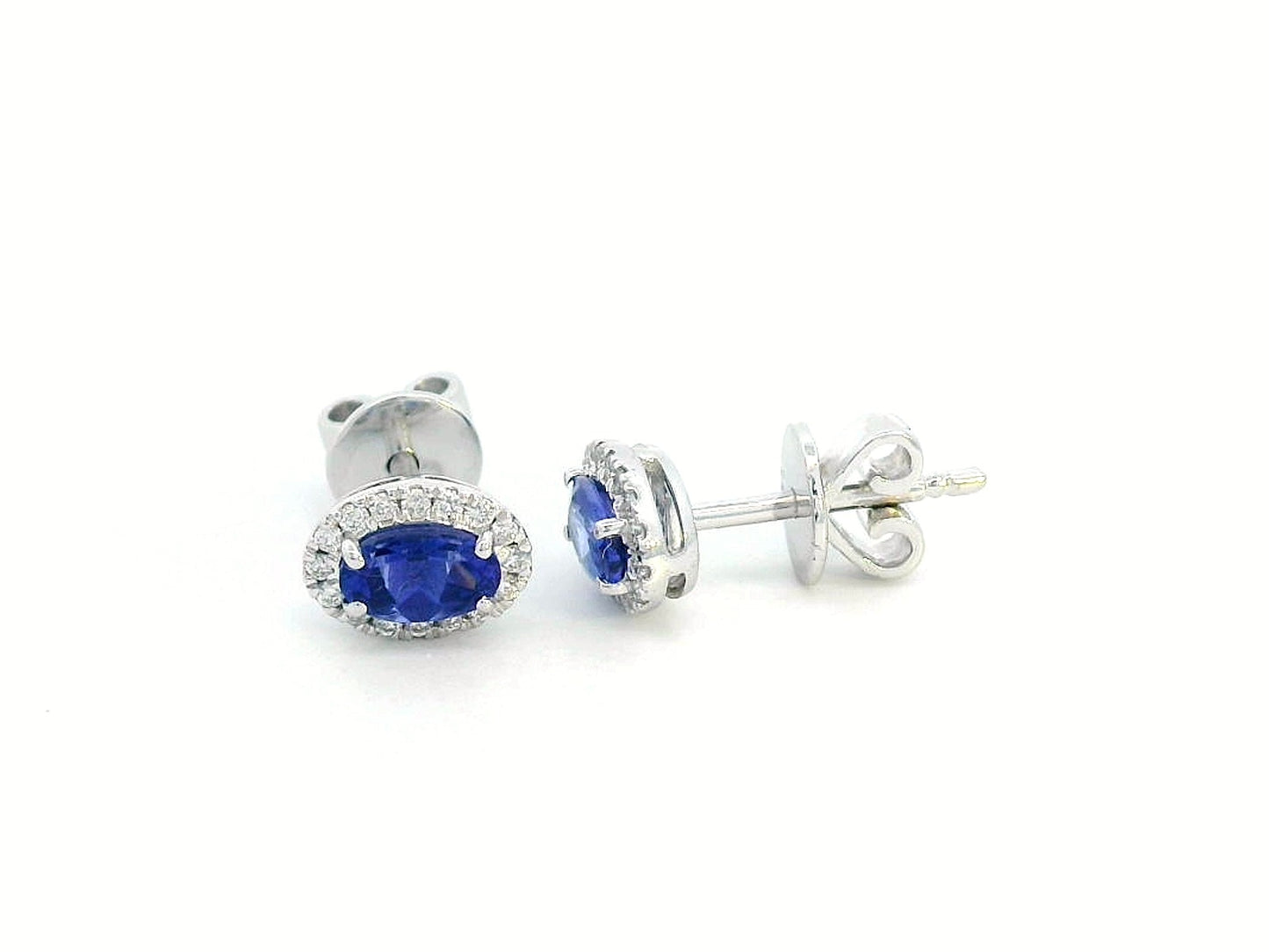 Luxury Oval Tanzanite & Diamond Halo Stud Earrings in 18K Gold – Fine Jewelry, December Birthstone Gift