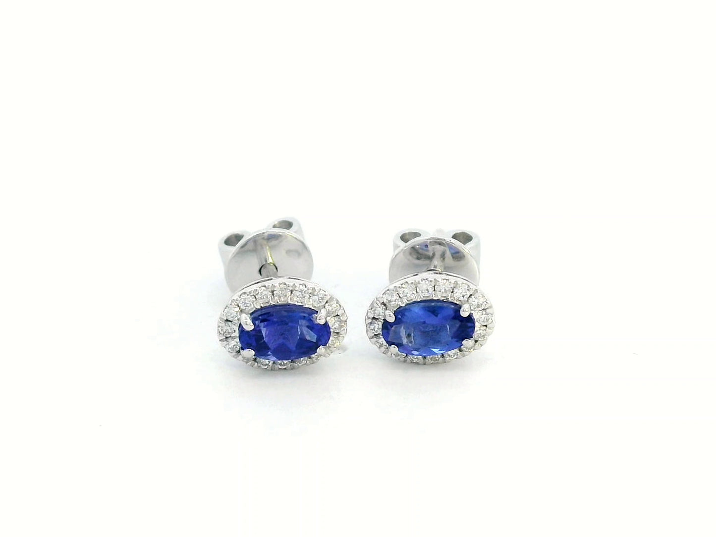 Luxury Oval Tanzanite & Diamond Halo Stud Earrings in 18K Gold – Fine Jewelry, December Birthstone Gift