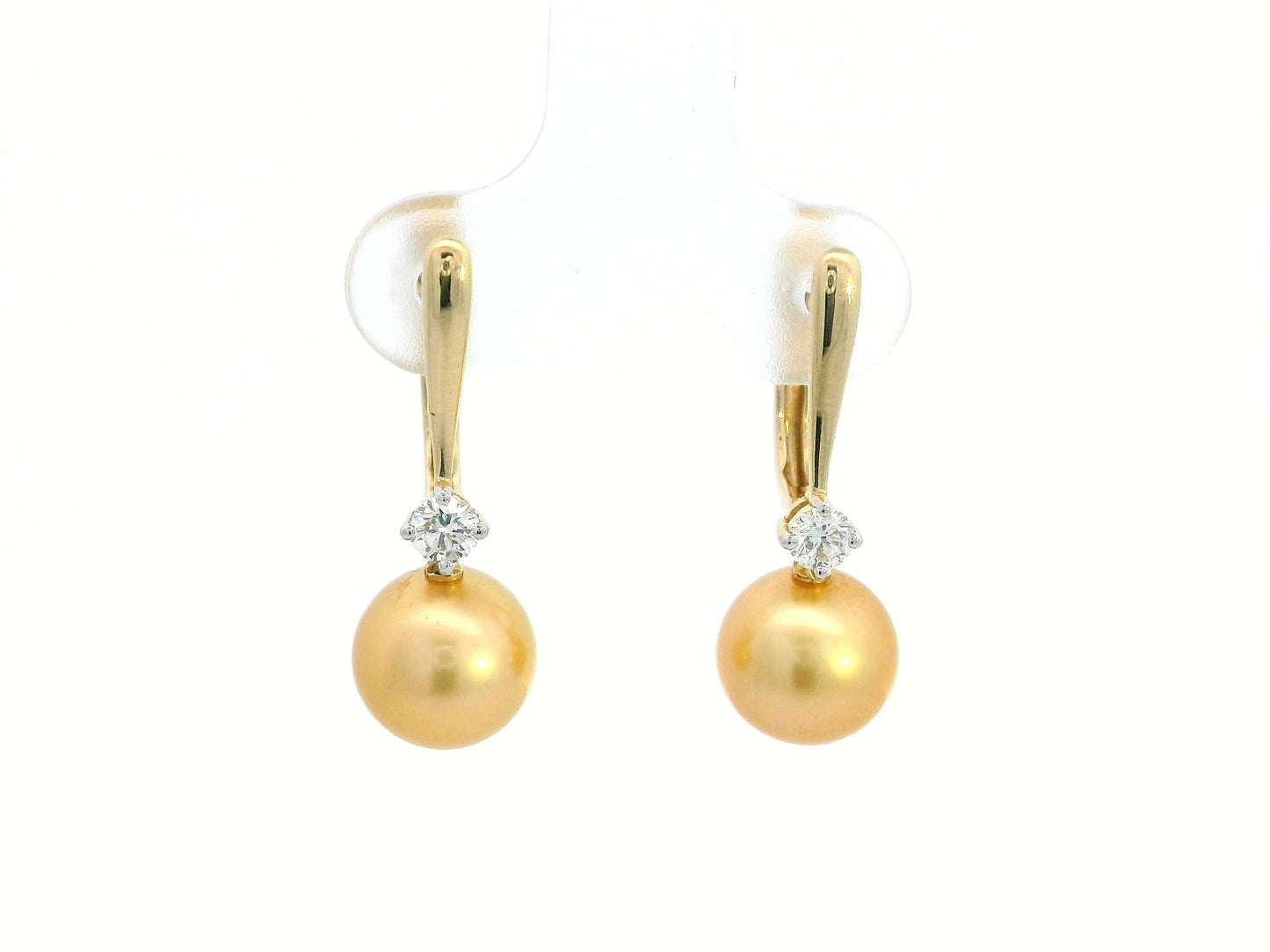 Elegant South Sea Golden Pearl Earrings in 18K Gold with Diamonds