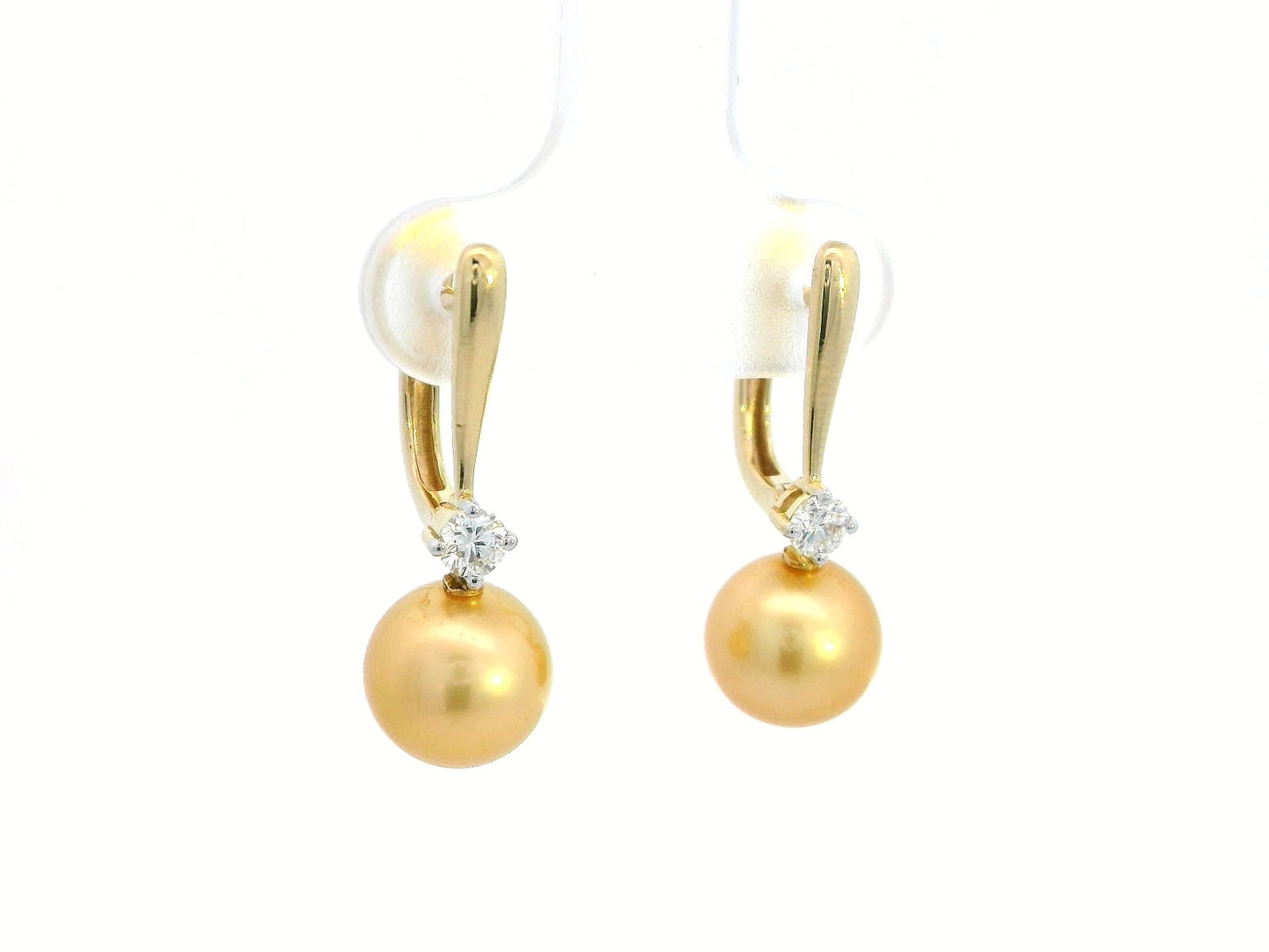 Elegant South Sea Golden Pearl Earrings in 18K Gold with Diamonds