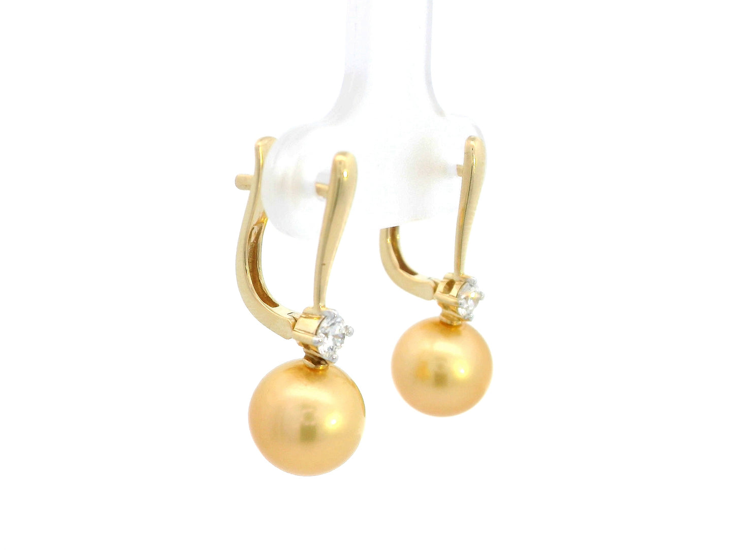 Elegant South Sea Golden Pearl Earrings in 18K Gold with Diamonds