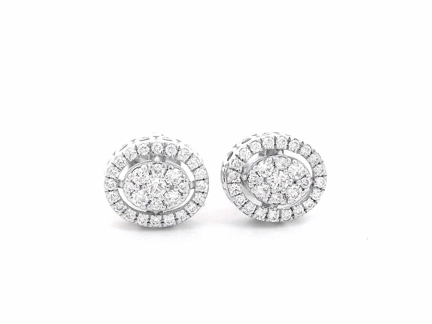 18K gold diamond halo stud earrings featuring 0.42ct diamonds for an elegant and timeless look.